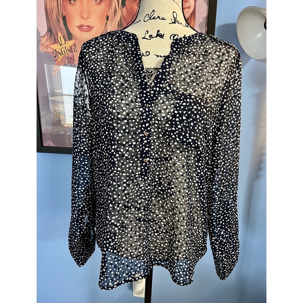 The Limited sheer navy blouse with hearts Large